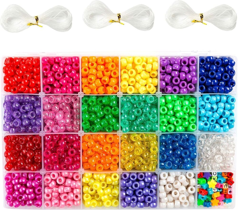 7751 Pony Beads Set 3300 Pcs 9mm in 23 Colors with Letter & Star Designs